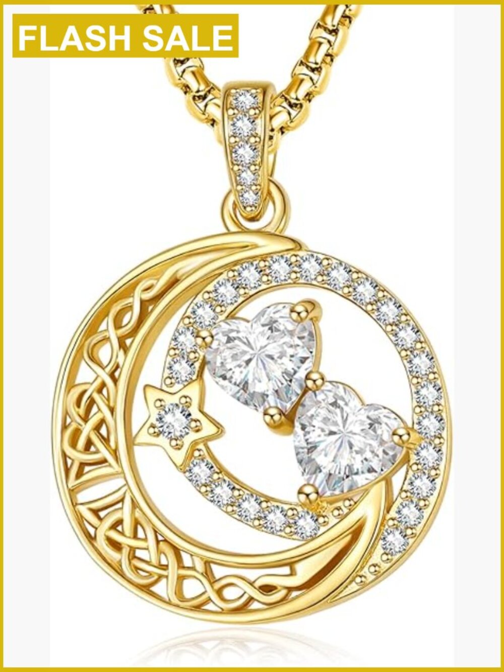 14K Gold Plated Moon Star Birthstone Necklace Adjustable Chain Gift